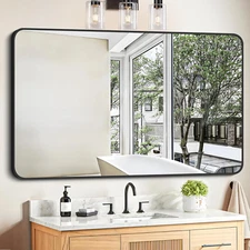 Black Bathroom Mirror, Rectangular Vanity Mirror 30 X 48 Inch Wall Rounded Corne
