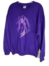 PURPLE GLITTER HORSE SWEATSHIRT SWEATER EQUESTRIAN SPARKLE COTTAGECORE NEW WAVE