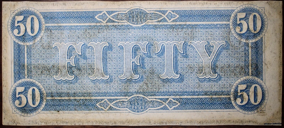 1864 $50 Confederate States Of America Currency T66 R.3 CR499 AU Condition P69 - Image 2 of 2