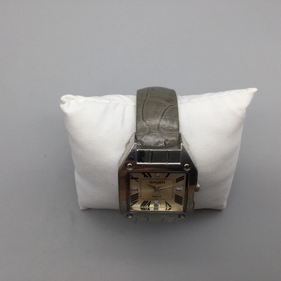 Reloj Gruen Mujer 34mm Tono Plateado Cuadrado Esfera Bisagras Puño Abierto Batería Nueva Foto 3 de 4