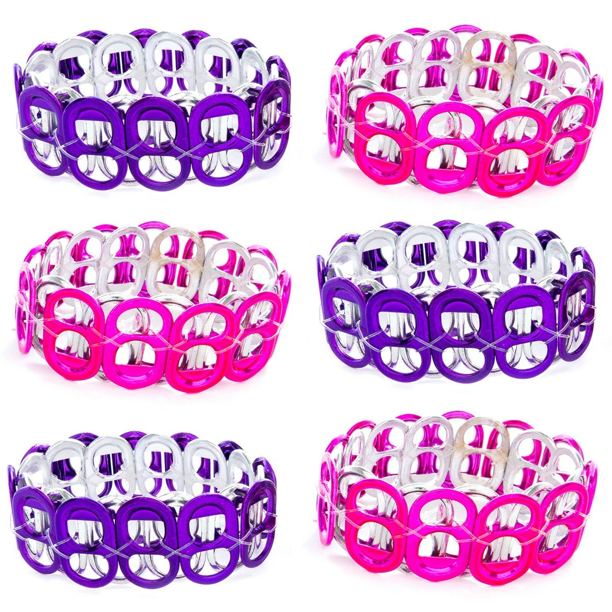 Recycled Aluminum Soda Pop Tabs Bracelet for Girls - Set 6