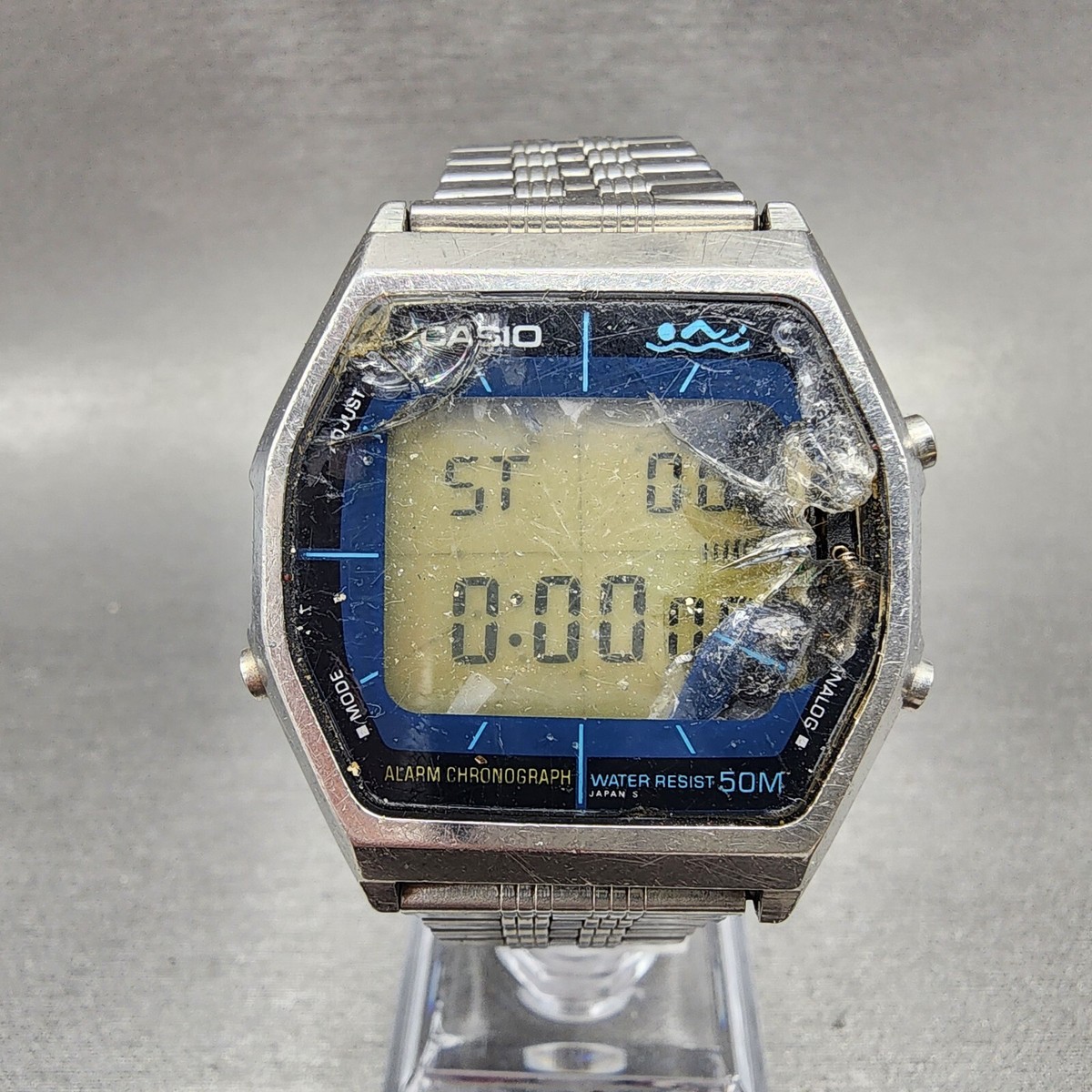 CASIO AA-92W 80s ”Blue Thunder” Vintage Casio AA-92W Thunder Watch Men 35mm Digital Silver Tone Alarm