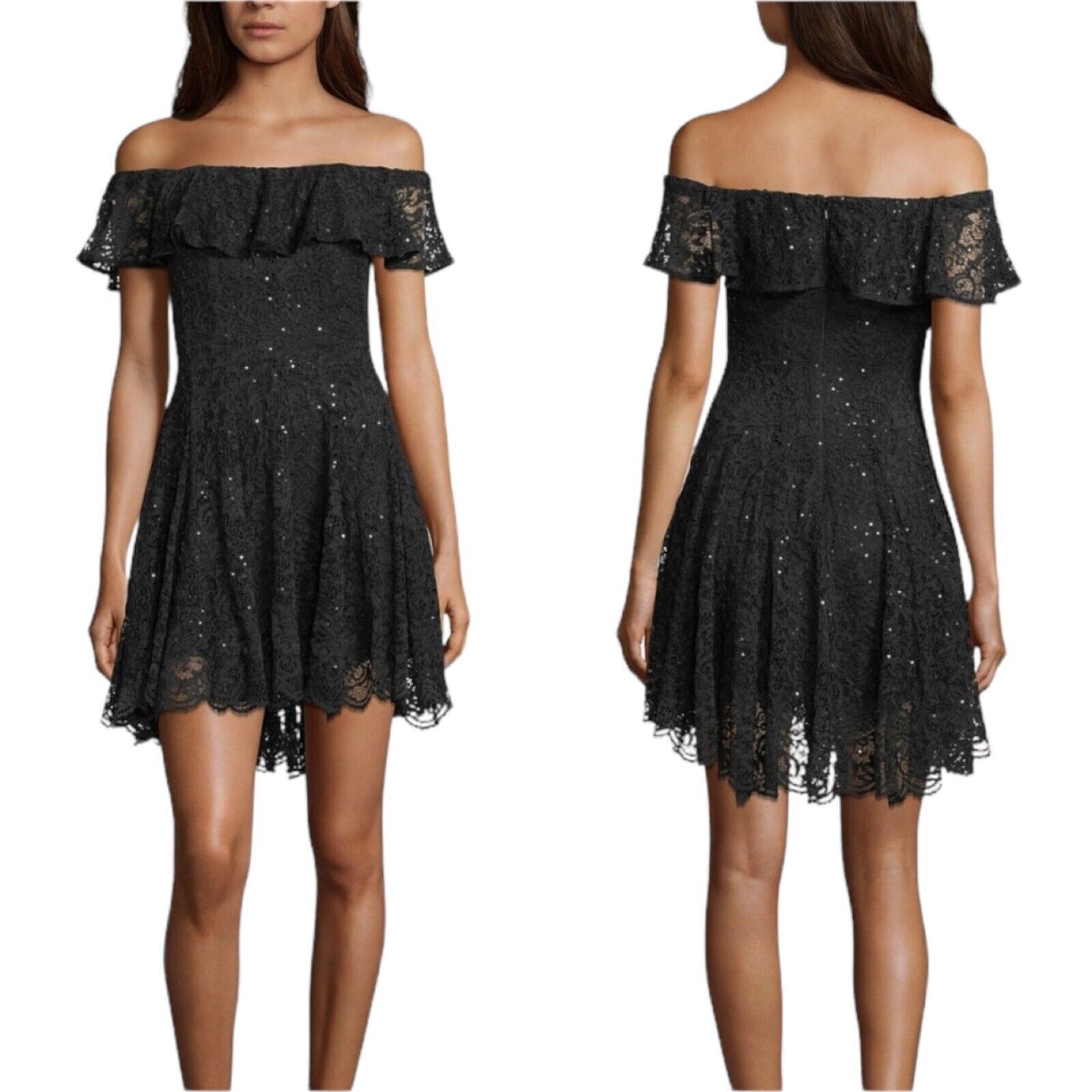 betsy and adam off the shoulder sequin dress Betsy & Adam Women's Black Off-The-Shoulder Glitter Gown Dress COUTUREPOINT