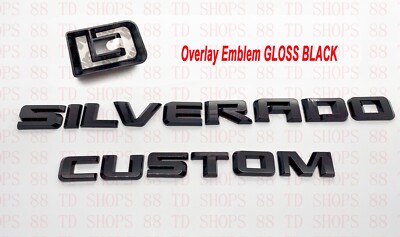 2pcs 2019-2026 Silverado Custom Overlay Emblems Nameplate Badges (Gloss Black)