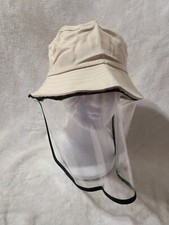 Cotton Sun Protection Bucket Hats w/ Detachable Face Shield tan Kids S/M