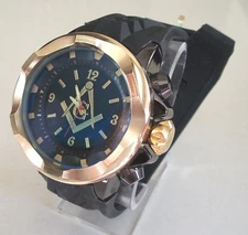 MEN'S BLACK HEMATITE/GOLD FINISH MASON SILICONE BAND FASHION DRESSY WATCH