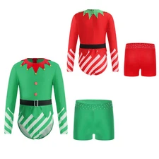 Kids Girls Bodysuit With Belt And Shorts Set Stage Performance Xmas Dance Shiny