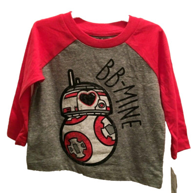 Disney Droid Star Wars BB-8 BB-Mine Heart Love Shirt Size 12 M Raglan Sleeve NWT