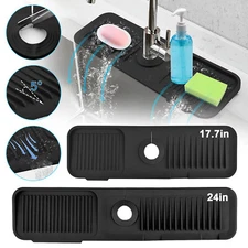 Kitchen Sink Splash Guard Silicone Faucet Handle Drip Catcher Tray 18/24inch Mat