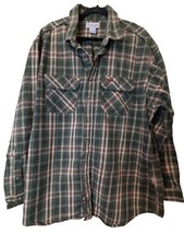 Carhartt Mens Green Plaid Flannel Button up Shirt Long Sleeve Cotton Size 2XLT