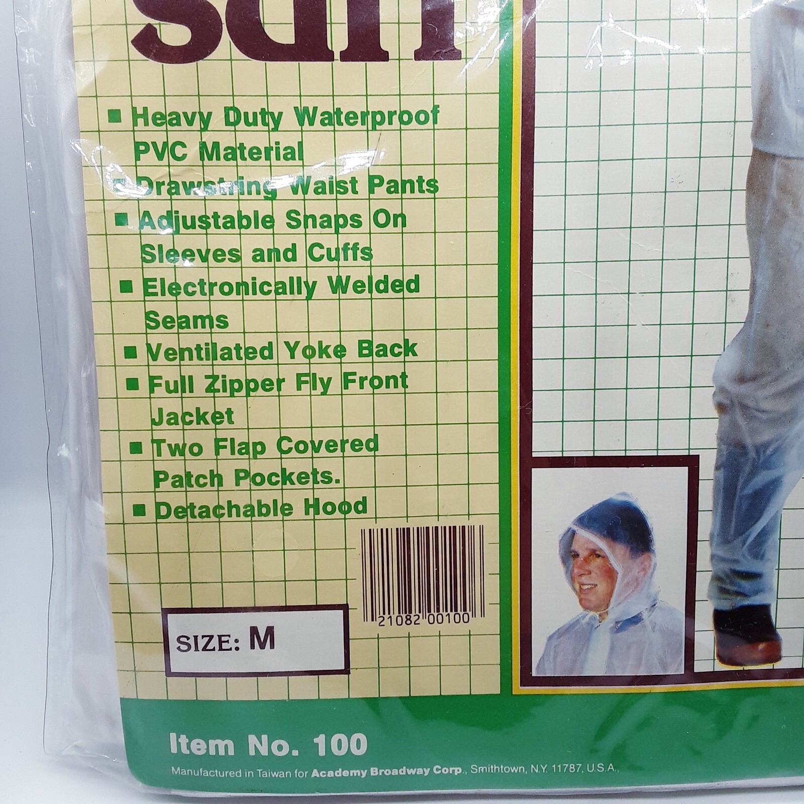 NOS Vintage Academy Broadway Three Piece Rain Suit Waterproof XL Clear Golf NEW