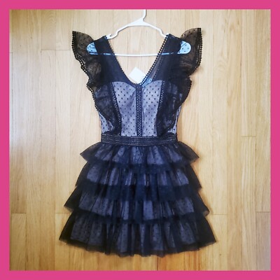 Black Beige Ruffle Lace Dress Fit Flare Cocktail Homecoming Prom Wedding  Party S | eBay