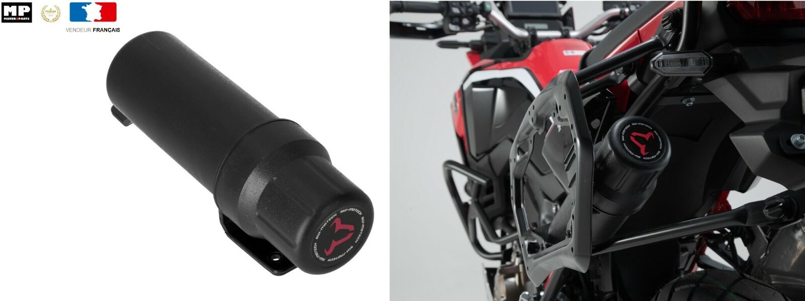 Boîte à outils pour support latéral de moto noire avec kit de fixation complet