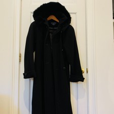 Donnybrook Long 100% Wool And Rabbit Fur Peacoat Coat Jacket Hood