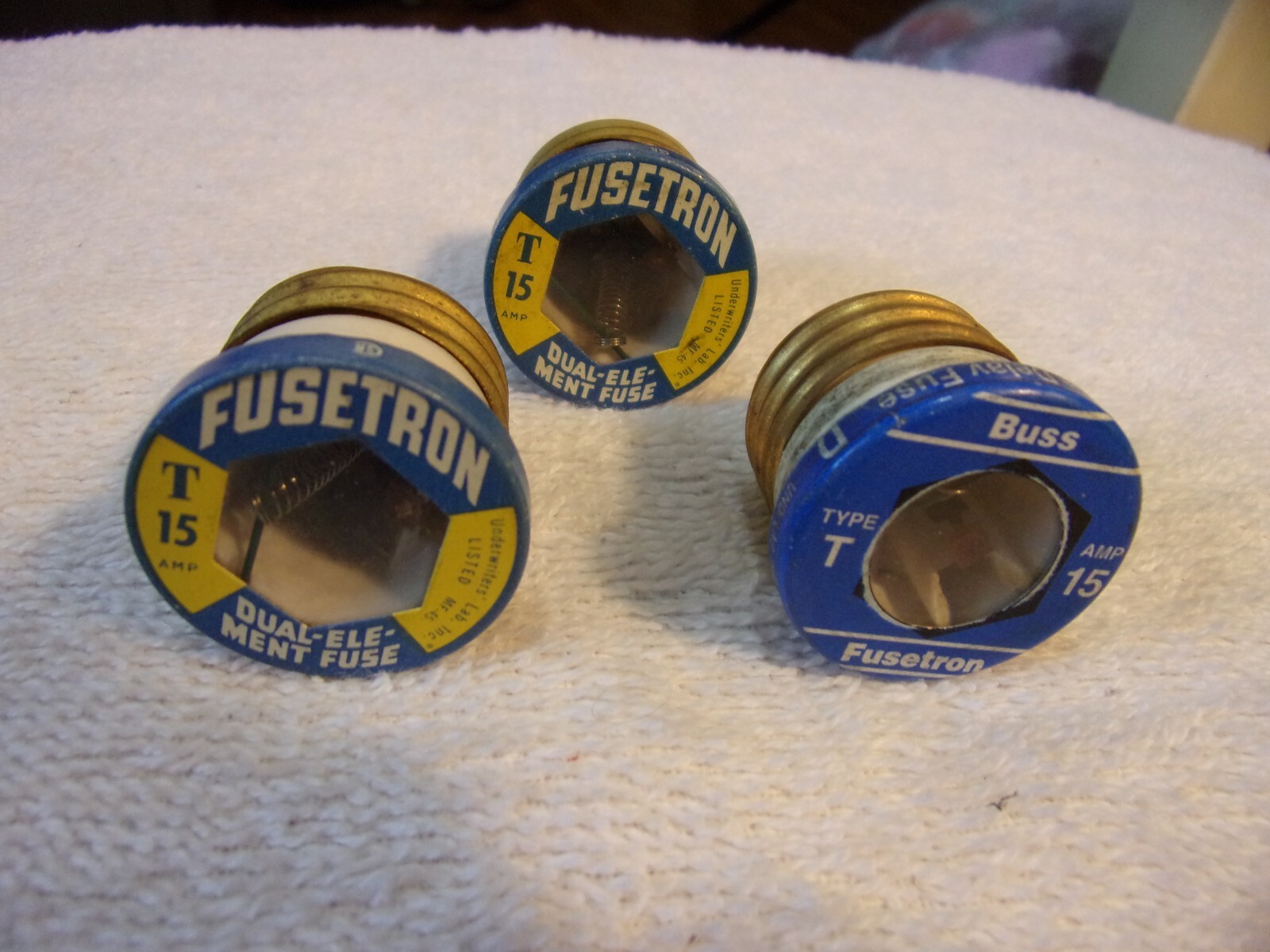 Vintage (Lot of 3) Fusetron T15 Amp. Dual Element Screw In Plug