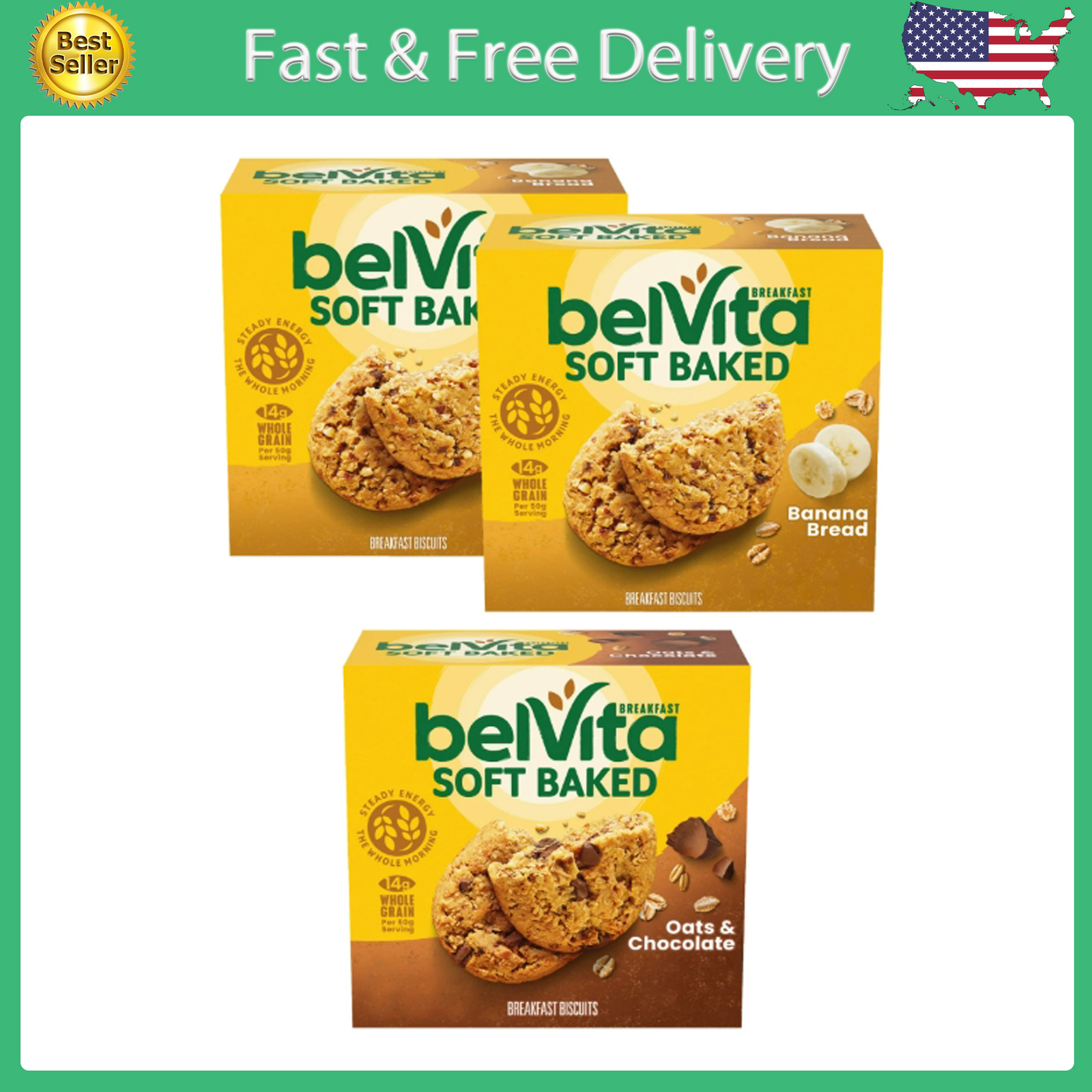 belVita Soft Baked Breakfast Bars Biscuits Variety Pack, 15 