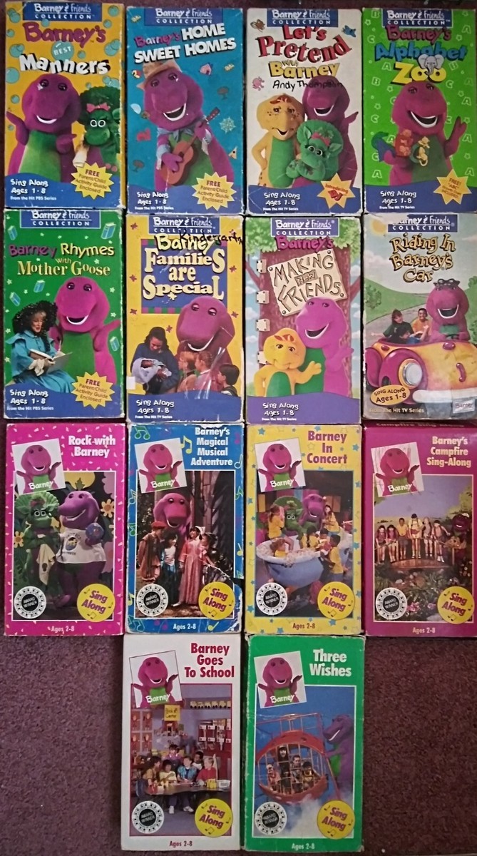 14 Barney & Friends VHS Tape Lot Riding In Car Three Wishes