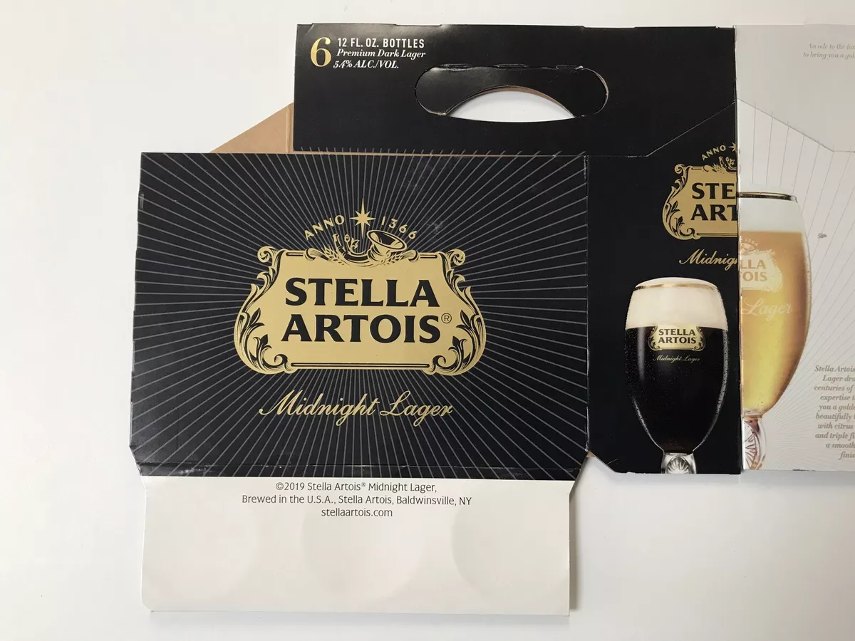 Stella Artois Midnight Lager Solstice Larger. Two Unusual 6 Pack Beer Cartons