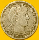 1907-O U.S. BARBER SILVER QUARTER 25c COIN (XF-Extra Fine), Full "LIBERTY"