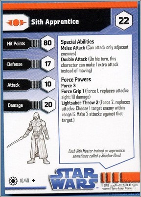 Star Wars Miniatures Jedi Academy 10 Sith Apprentice Card