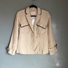 LOFT Ann Taylor Women's 4 Oatmeal Linen Blazer Jacket Safari Modern NWT no belt