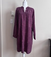 J Jill Womens large 100% SILK Long Sleeve Tunic Dress Purple Boho Luxury