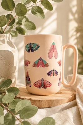 Thyme & Tafel Soft Butterfly Mug Pink Stoneware Coffee Tea Cup Cottagecore Boho