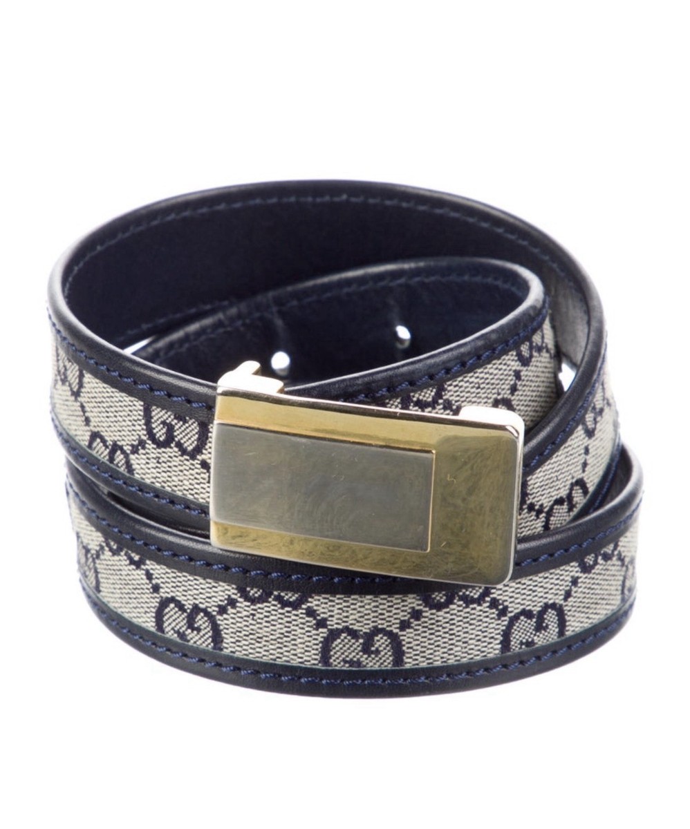GUCCI GG Supreme Canvas and Leather Belt with Gold Plate  display picture 2