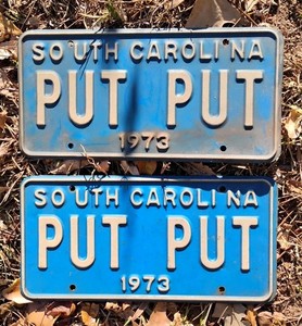 antique 1973 custom South Carolina license plate SET original blue PUT PUT RARE