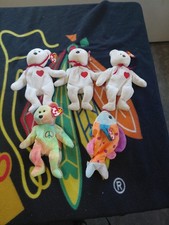 Ty Beanie Babies Retired Lot: Peace Bear, Valentino, Colorful Fish - 1990s