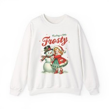 Snowman with Girl Sweatshirt, Winter Christmas Holiday Pullover Jumper, Cozy