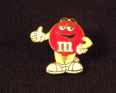 Red M&M Character w/ Thumbs Up Lapel Pin Advertising Logo Mars Candy Dated 1998