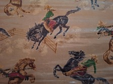BTY Cowboys on Horses on Tan Flannel Cotton Quilt Fabric