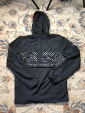 Under Armour Jacket Mens Medium Black Anorak Pullover Hooded Windbreaker 1/4 Zip