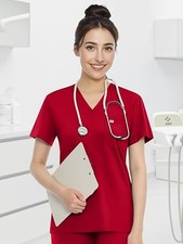 V-Neck Women Nurse Uniform Suit Women Medical Scrubs Top and Pants Wine Red