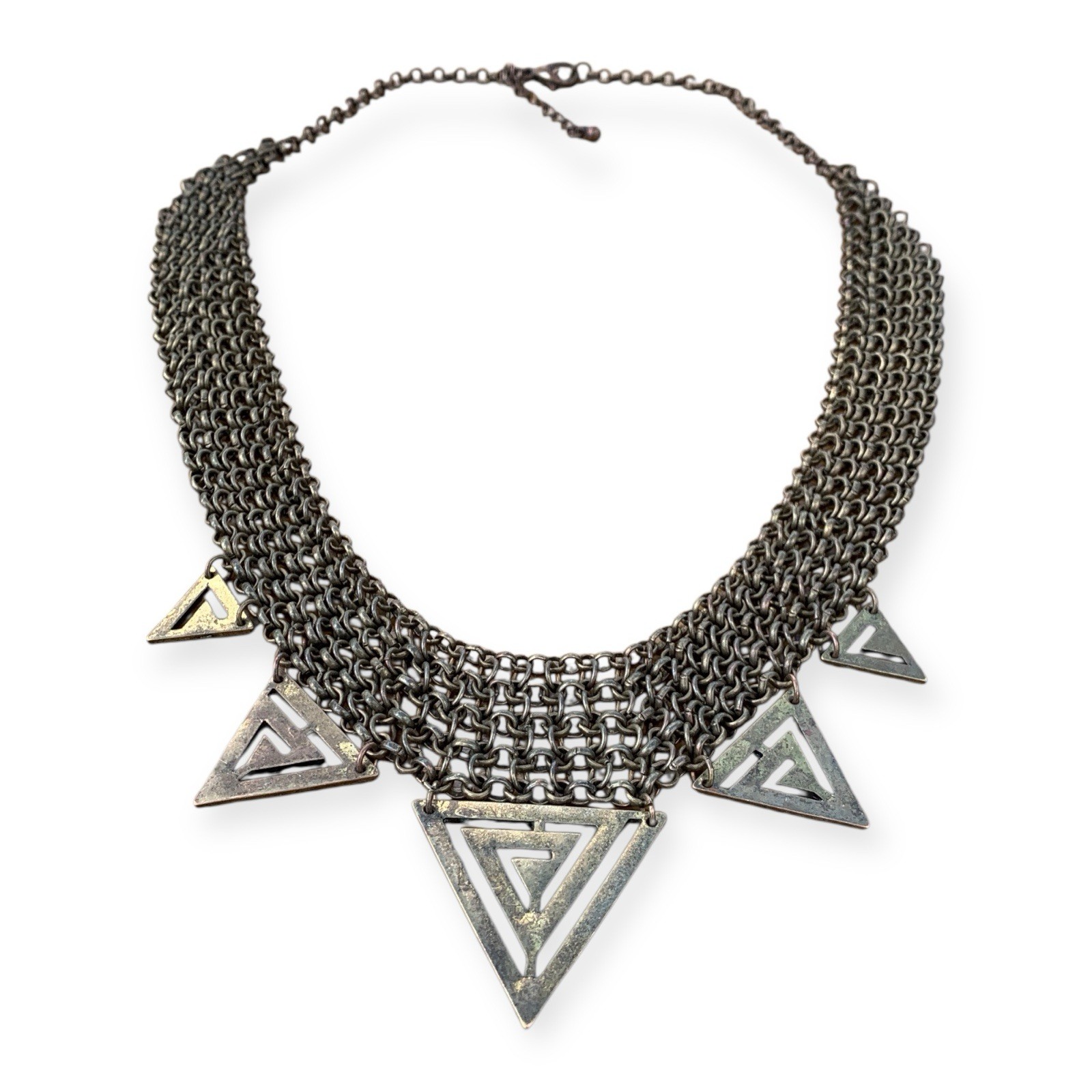 Tribal Geometric Triangle Statement Necklace Gunm… - image 2