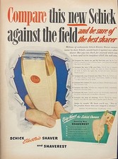 1946 Original Large Vintage Rare New Shick Men's Electric Shaving Razor Neat AD