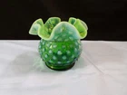3" Fenton Green Opalescent Hobnail Glass Small Rose Bowl Vase