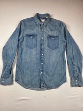 Levis Mens Small Standard Fit Denim Western Shirt Pearl Snap Blue Light Wash S