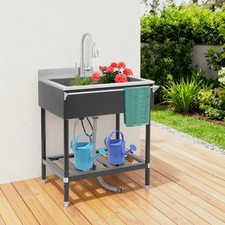 Single Bowl Sink Kitchen Sink Stainless Steel Utility Sink Black Free Standing