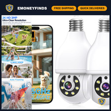 2K Wireless Security Camera Bulb - 360  Indoor/Outdoor, Motion Detection, Night