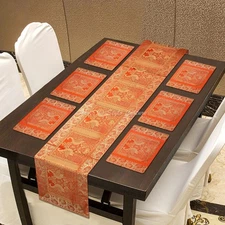 Ethnic Indian Peacock Jacquard Dining Table Runner Placemats Set Festive Decor