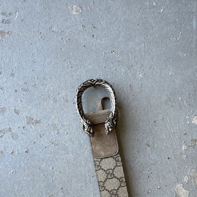 Gucci Brown GG Monogram Canvas Belt with Silver Script Logo Buckle Auth GUCCI Brown Monogram Canvas Leather Silver Interlocking  main image 2