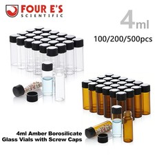 100/200/500pcs 4ml Glass Vials Amber/Clear with Caps Small Lab Vials Sample Vial