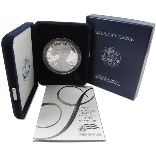 2007 W American Silver Eagle Choice Proof Bullion $1 Coin OGP COA