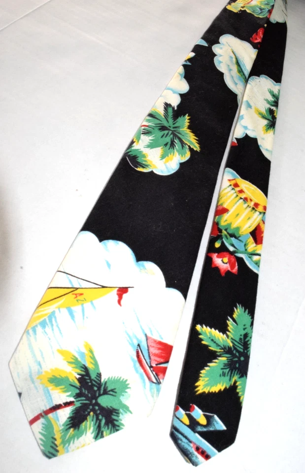 Галстук винтажный Gino Galatti 60-х черный хлопок укулеле гибискус гавайский 54 «x 2,8» - Изображение 2 из 4
