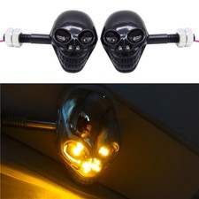 2x Motorcycle LED Turn Signal 12V  Skull Indicators Lights For Cruisers