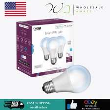 Feit Electric Smart Light Bulbs, 2.4Ghz WiFi Light Bulbs, No Hub Needed, 3 Pack