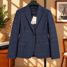 Banana Republic Blazer Womens 10 Petite Navy Windowpane Casual Tailored NWT
