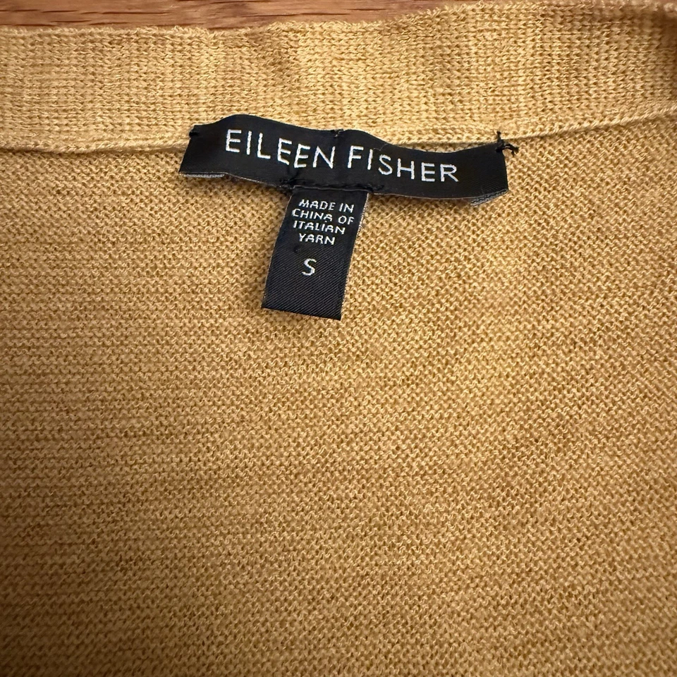 Cardigã Eileen Fisher Merino lã amarelo mostarda tamanho pequeno, #outono, #clássico - Imagem 3 de 4